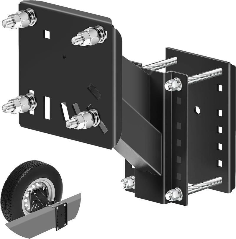 Foozet Trailer Spare Tire Mount Bracket, Heavy Duty Spare Tire Carrier Mount for Boat and RV, Fits 5 & 6 & 8 Lugs Wheels on 4.5'',4.75'',5.0",5.32",5.5",6.5",6.7",7.1" or 7.9" Bolt Patterns 160 Lbs - Image 1